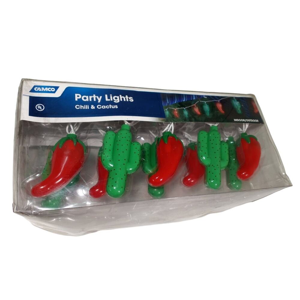 Camco 42659 8' Chili & Cactus 10‎ Party Lights Patio Decor Red Green